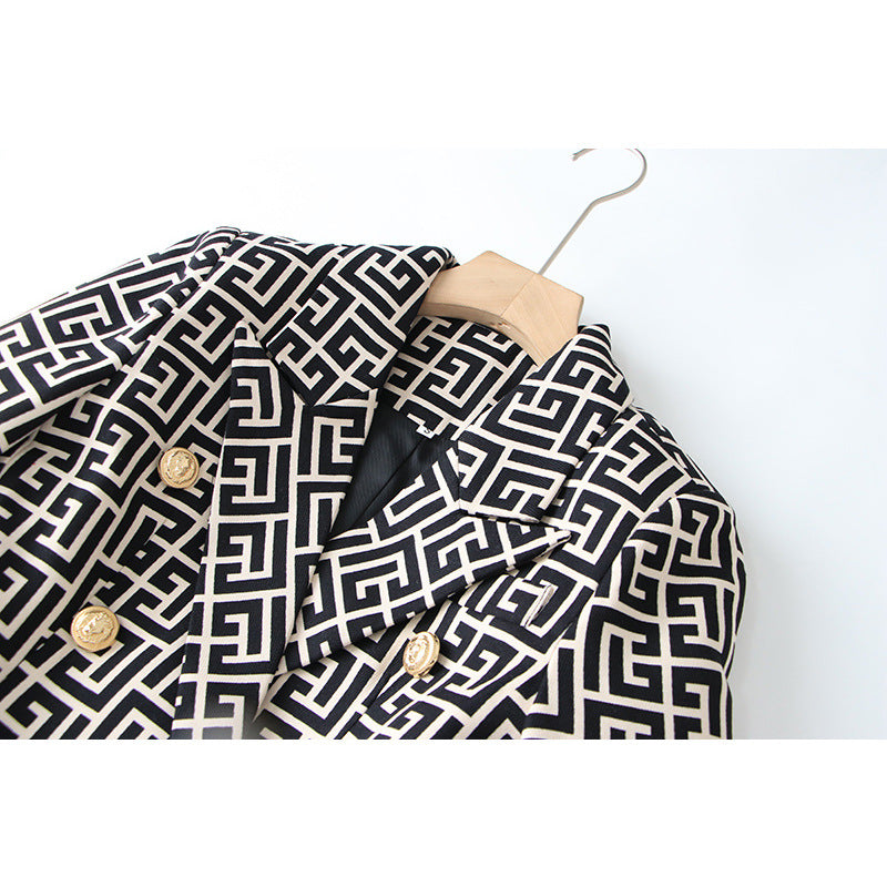 White Swastika Pattern Slim Fit Small Blazers