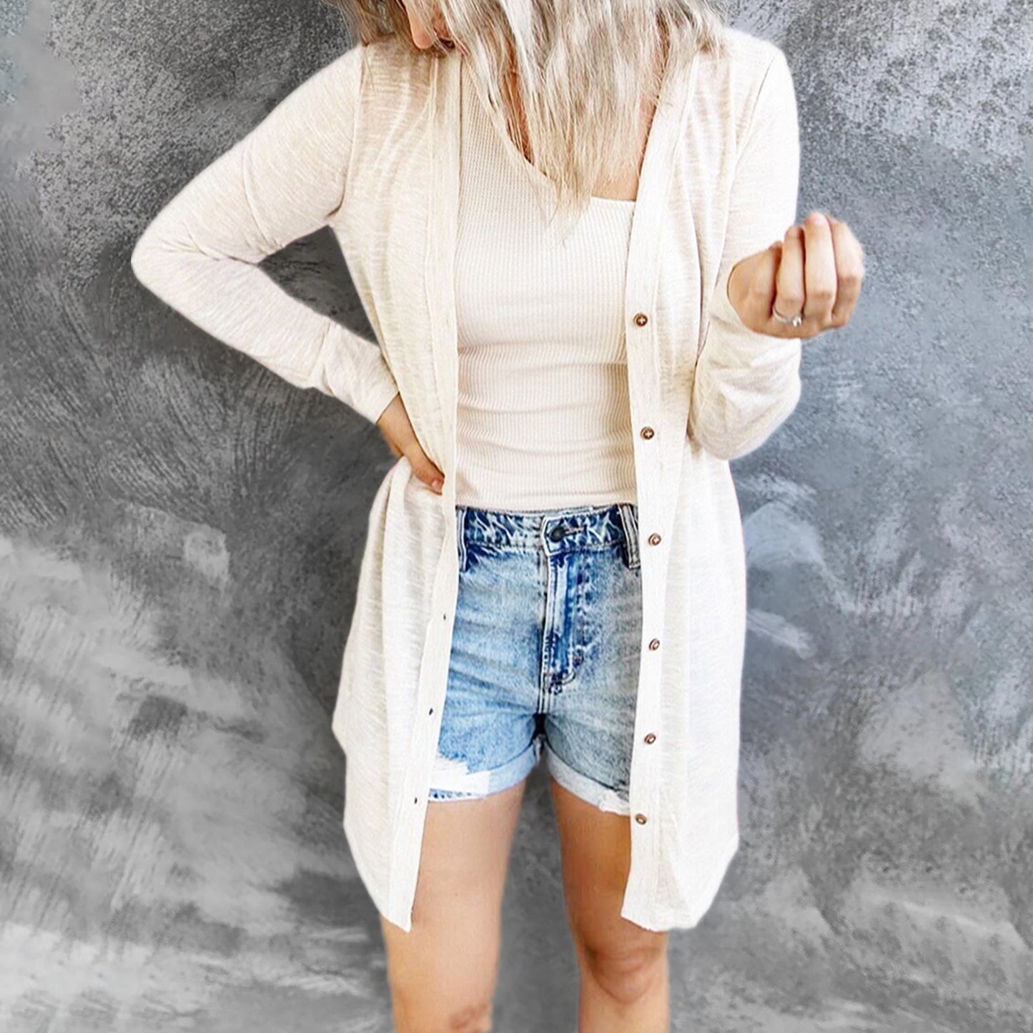 Women's Long Button Solid Color Casual Sleeves Cardigans