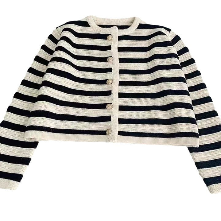 Autumn Elegant Buckle Striped Classic Style Knitwear