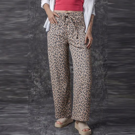 Women's High Waist Trousers Fashionable Leopard Print Jeans
