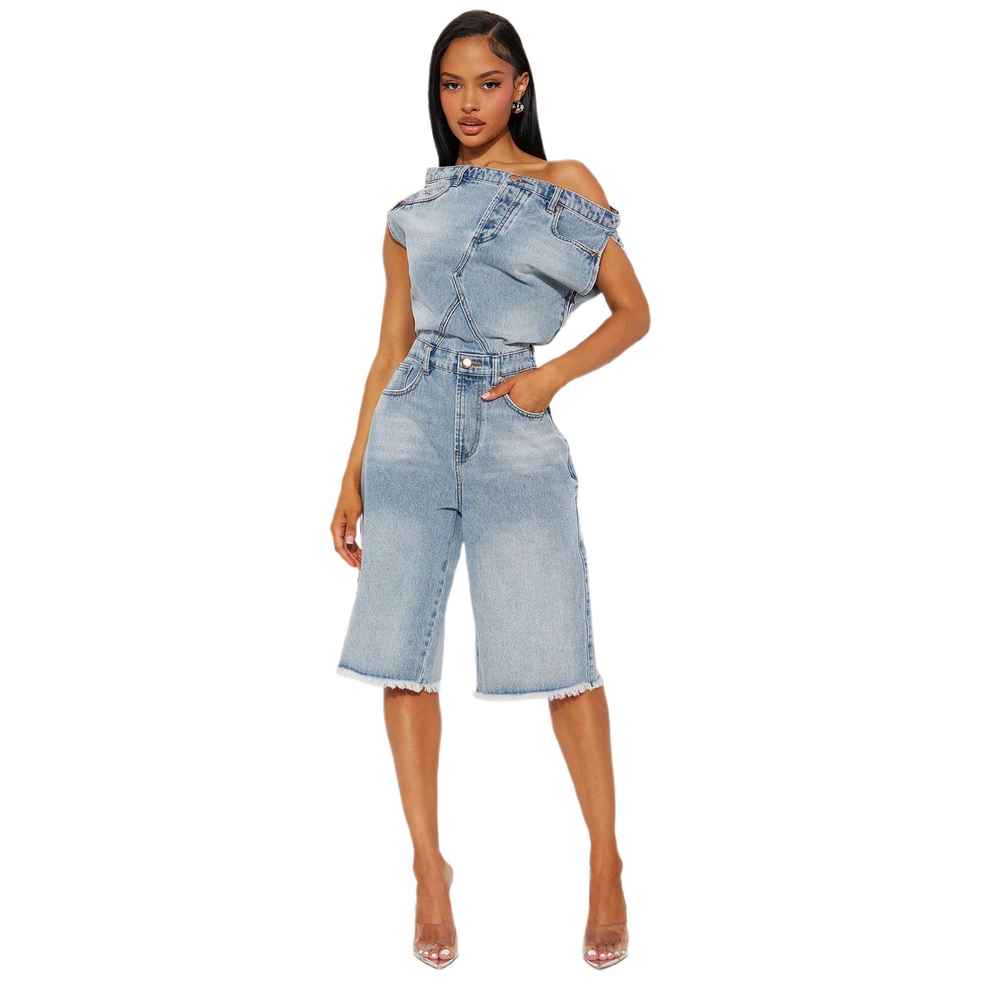 Casual Fashion Tube Slim Fit Denim Jumpsuits