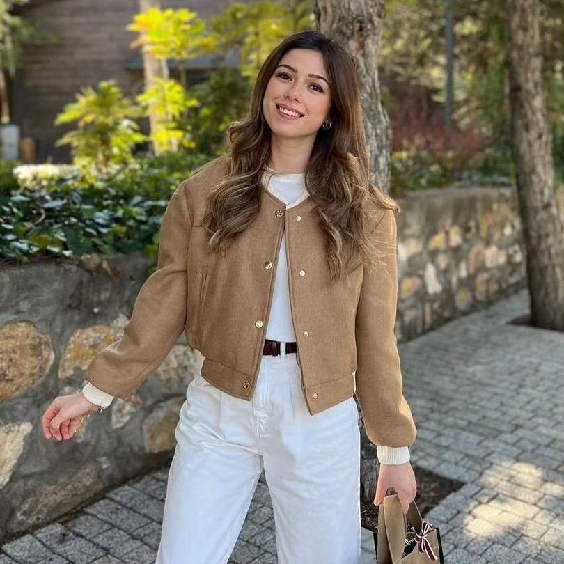 Women's Stand Collar Double Pocket Contrast Color Jackets