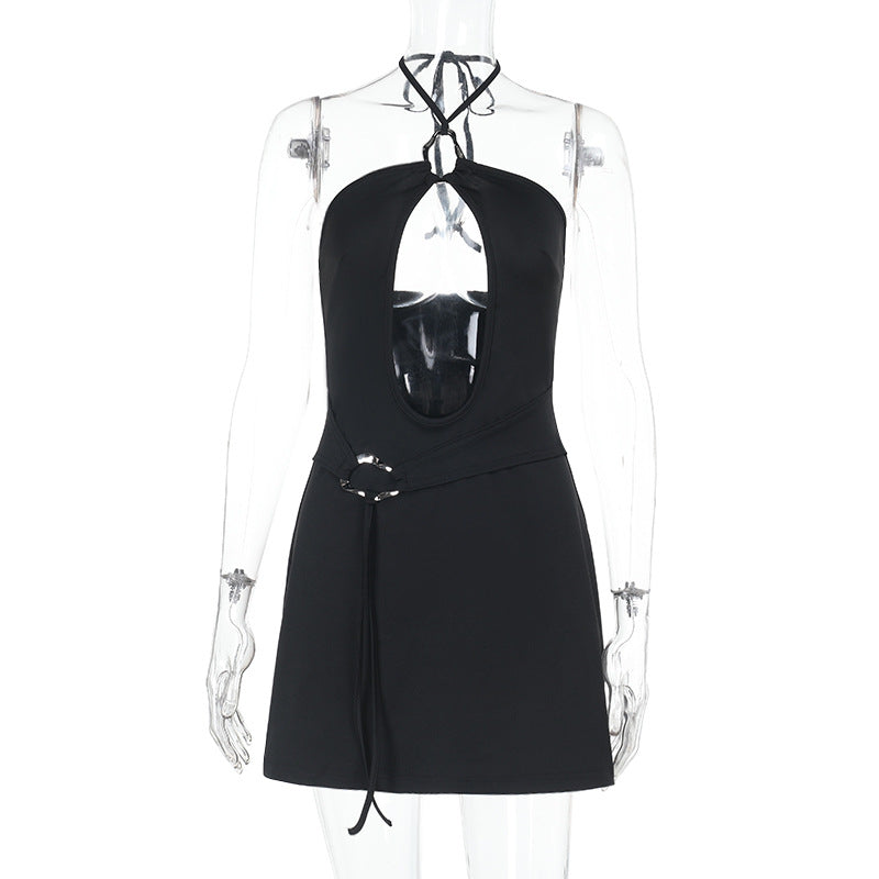 Women's Elegant Metal Circle Hollow Dress Summer Dresses
