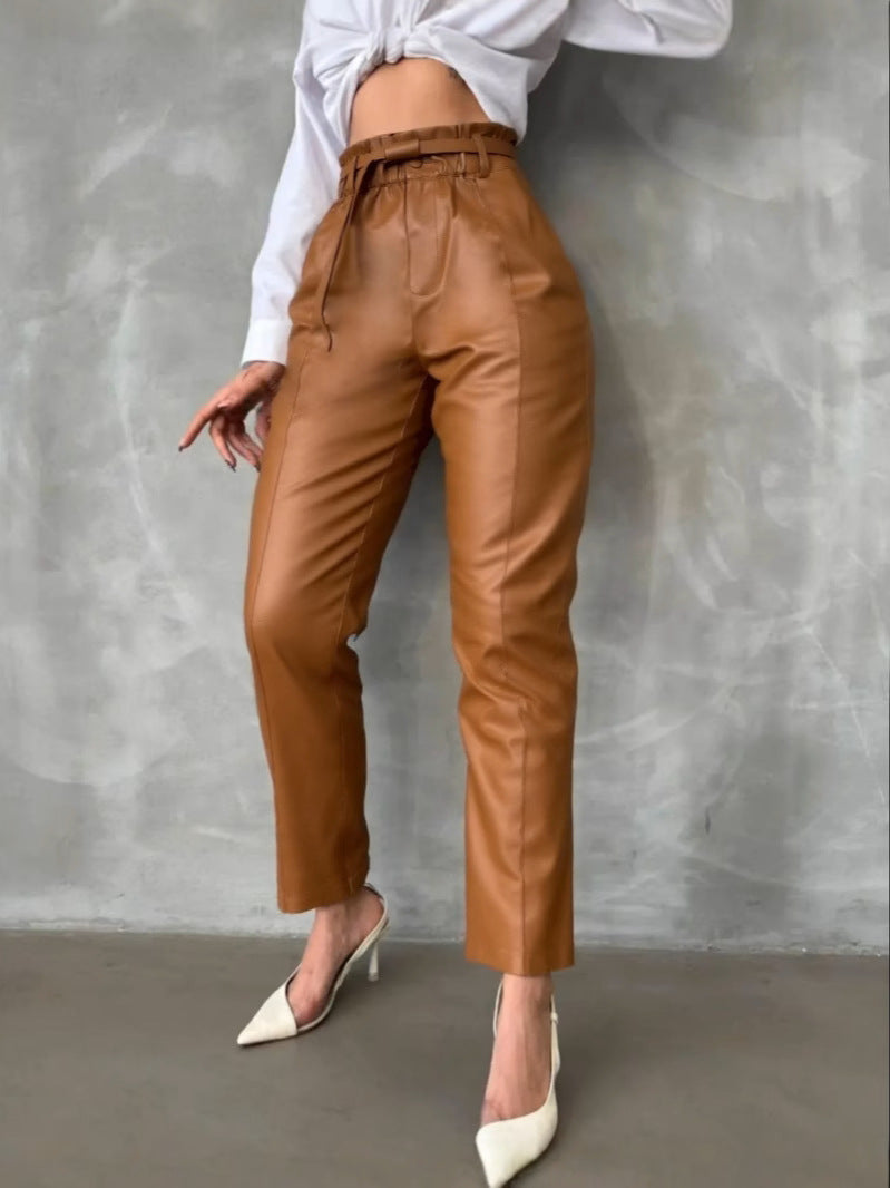 Women's Wear Leather Outing Slimming Casual High Pants