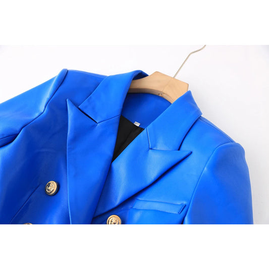 High Quality Leather Metal Buckle Pocket Slim Fit Blazers
