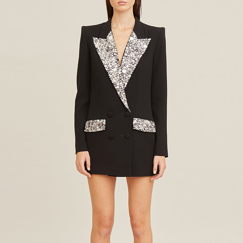 Trendy Handmade Gorgeous Beads Rhinestones Slim Blazers