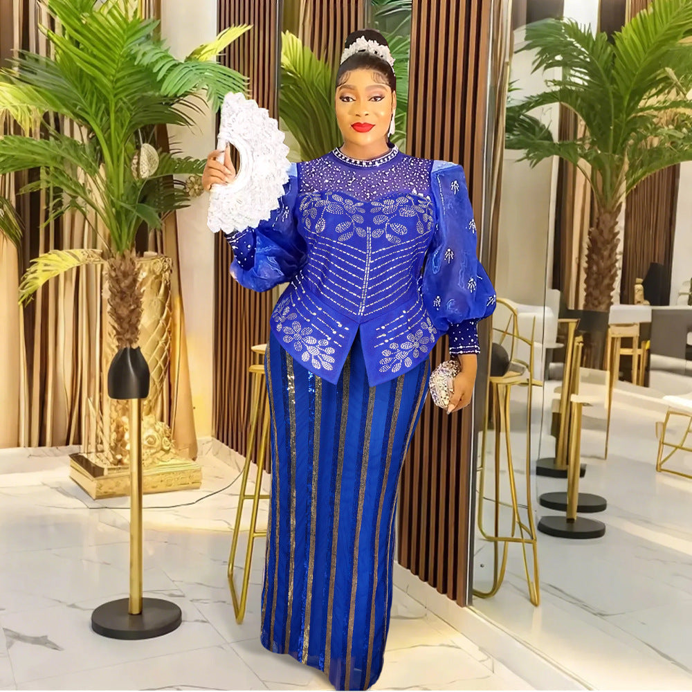 Women's African Wear Rhinestone Beaded Dress Banquet Dresses