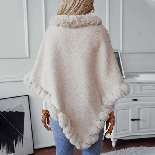Women's Color Fur Collar Pullover Thick Retro Plaid Knitwear