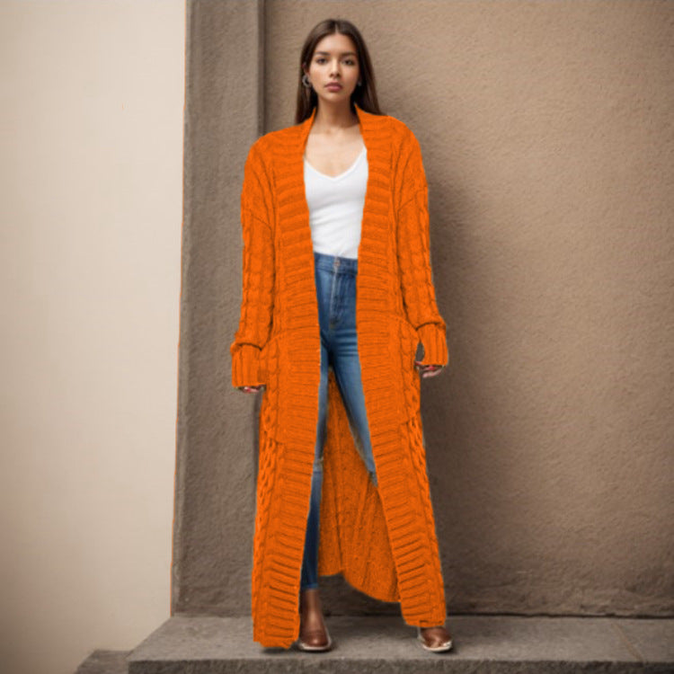 Women's Loose Knitted Pocket Long Thickened Sweaters
