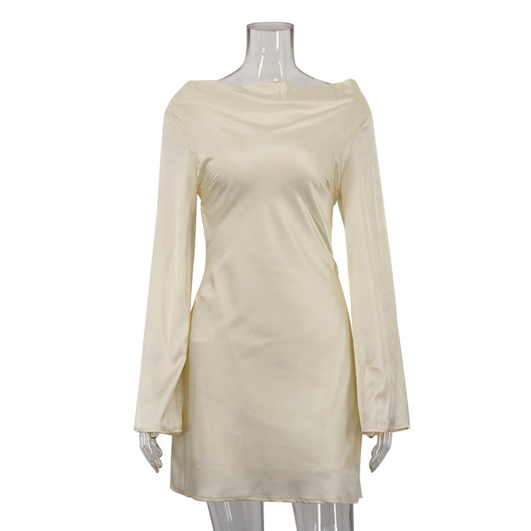 Satin Sexy Backless Dress Temperament Swing Collar Dresses