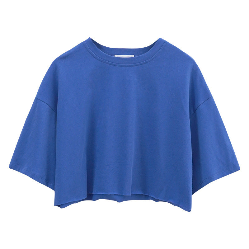 Women's Hot Short-sleeved T-shirt Summer Pure Cotton Solid Color Navel Blouses