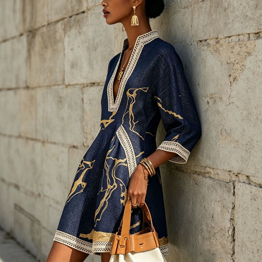 Women's Gold Line Printed Loose Temperament Lace Skirts