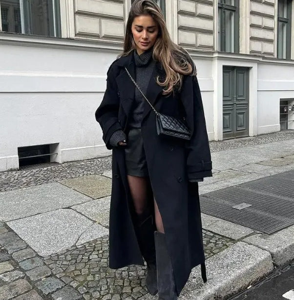 Women's Loose Double Buckle Lapel Long Overcoat Jackets