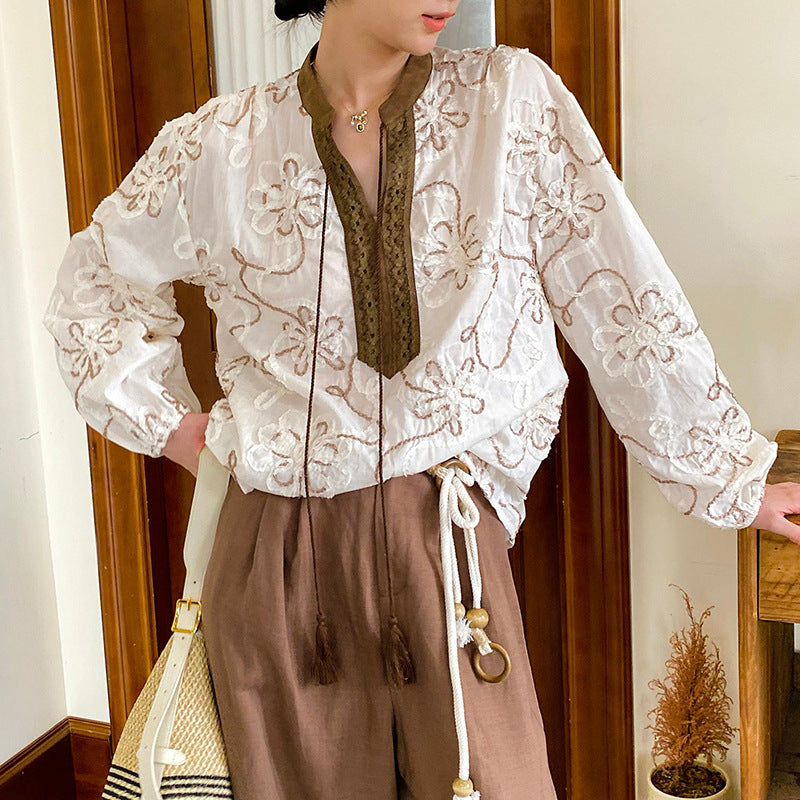 Women's Autumn Shirt Long Sleeve French Embroidery Blouses