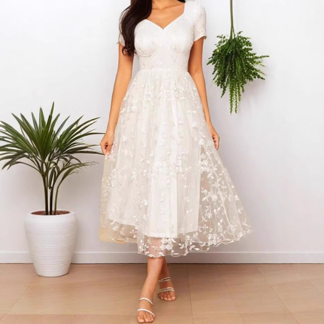 Lace Stitching White Suspender Dress Pettiskirt Dresses