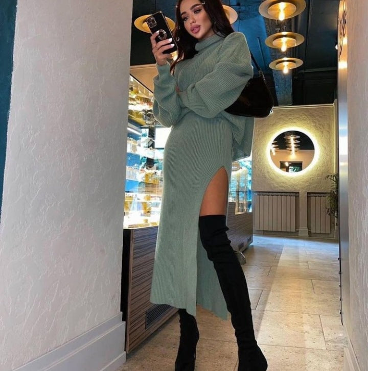 Turtleneck Loose Pullover Split Sexy Long Sweaters