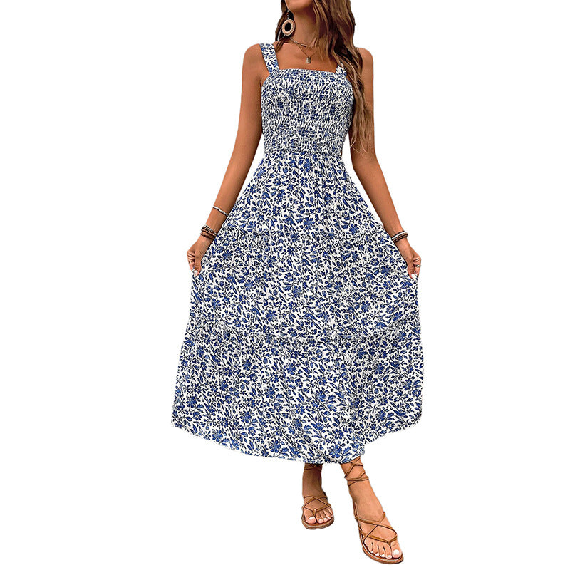 Summer Suspender Long Sleeveless Elastic Waist Dresses