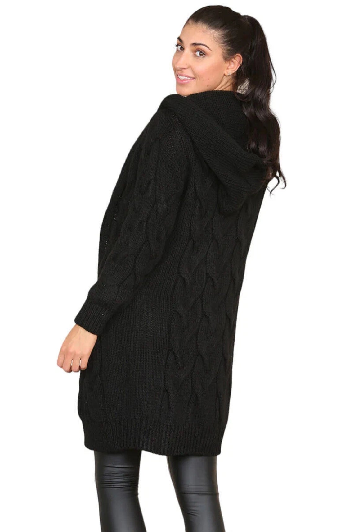 Women's Durable Solid Color Hooded Long Knitwear