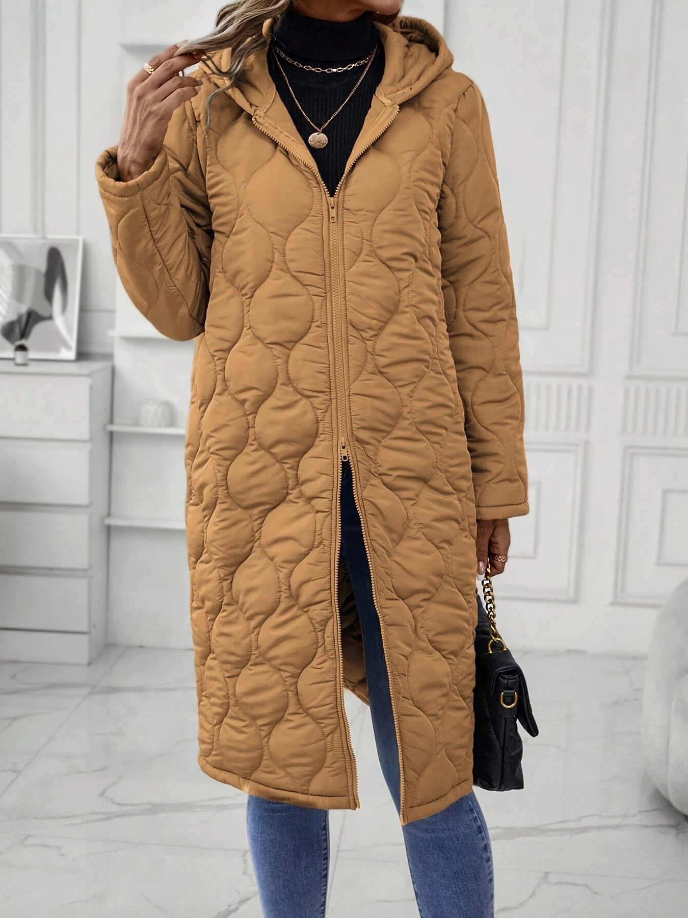 Women's Slouchy Long Hooded Casual Wadded Coats