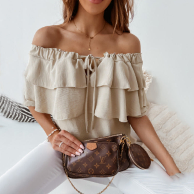 Women's Shoulder Tied Lotus Leaf Casual Loose Blouses