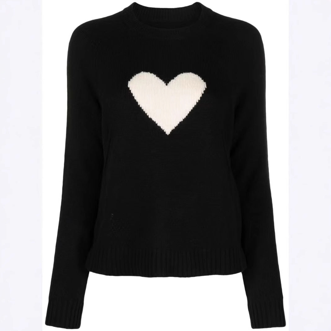 Women's French Niche Love Pattern Cashmere Black Sweaters