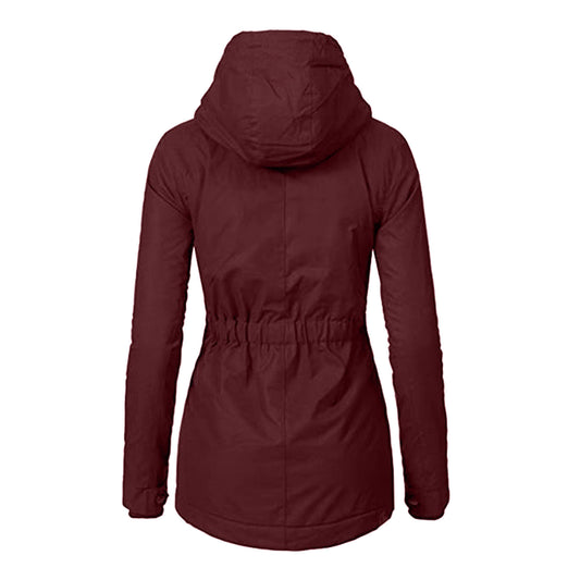 Women's Solid Color Pocket Zipper Fleece Padded Coats