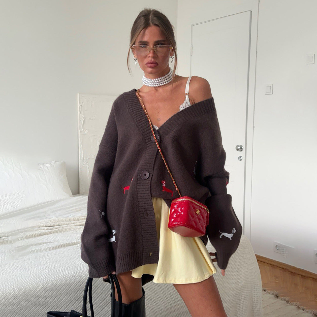 Women's Woolen Single-breasted Sausage Dog Embroidered Trendy Personality Coats