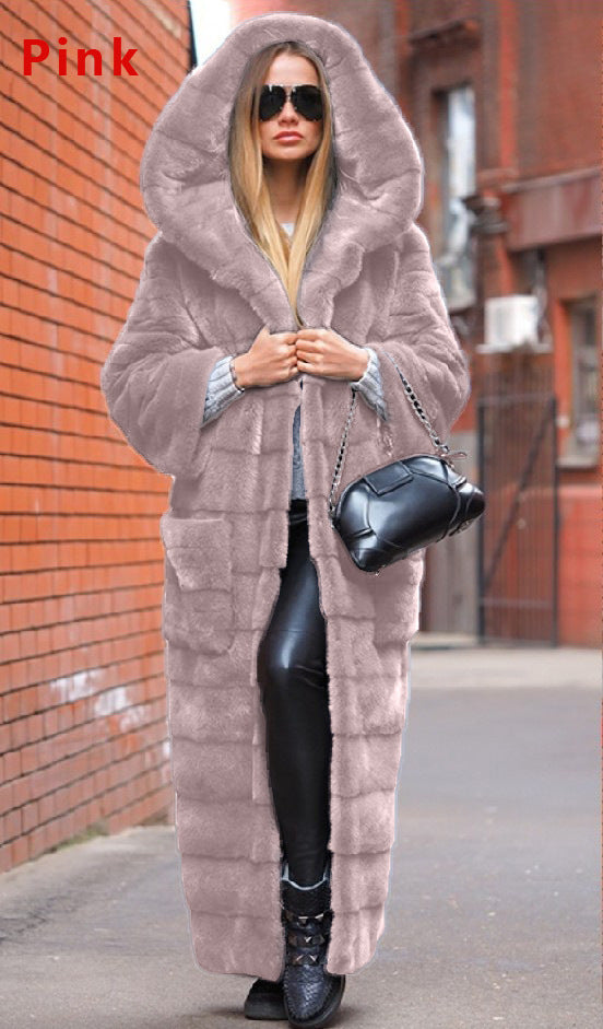 Women's Autumn Faux Fur Hooded Thickened Extended Coats