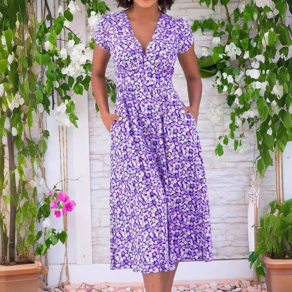 Women's Charming Print Pockets Bohemian Dress Dresses