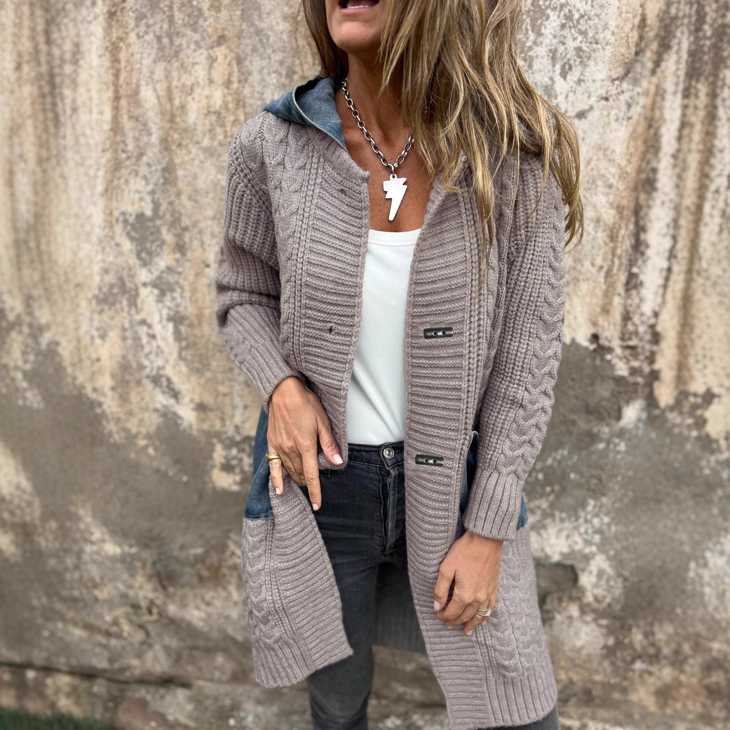 Women's Russian Loose Knitted Denim Splicing Knitwear