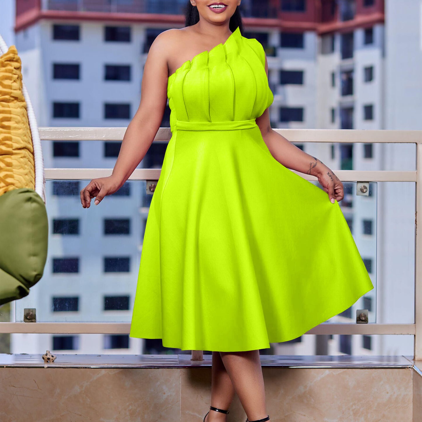 Women's Fashion Temperament Pure Color Sexy High Dresses