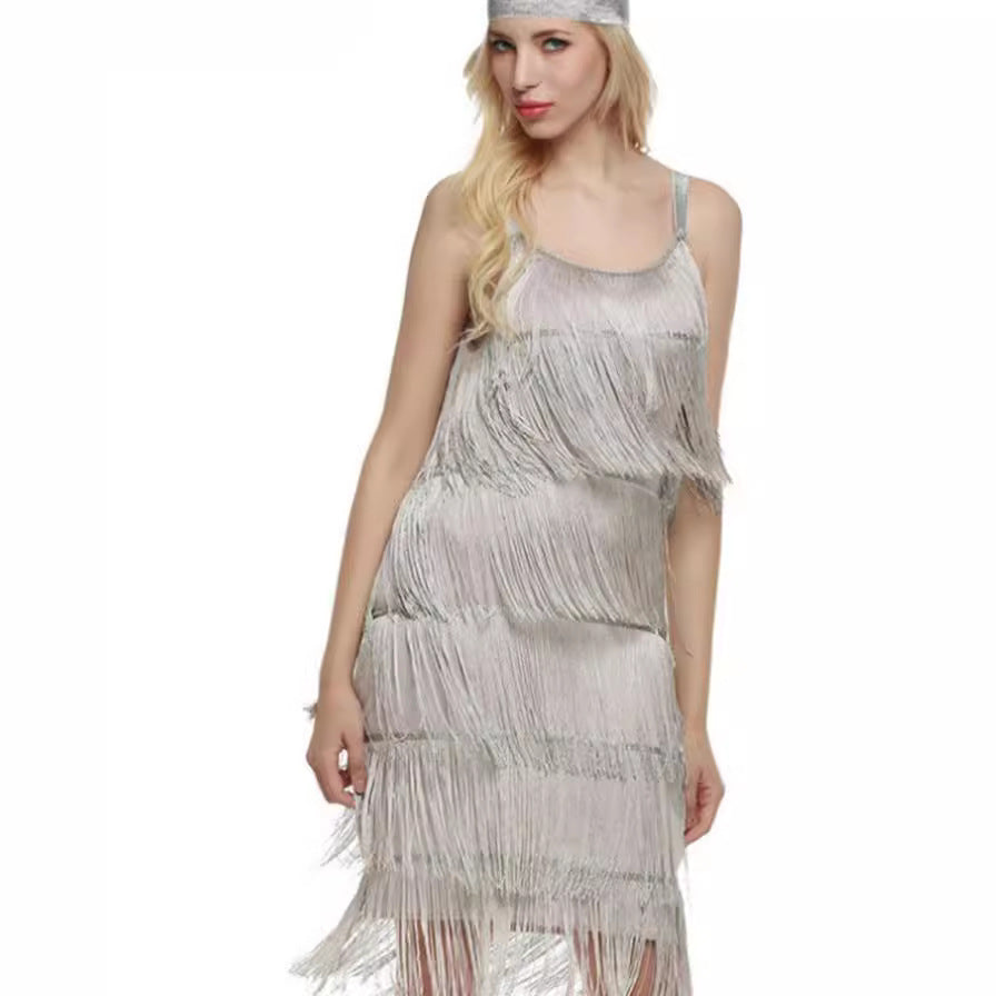 Women's Style Stitching Tassel Sleeveless A- Line Dresses