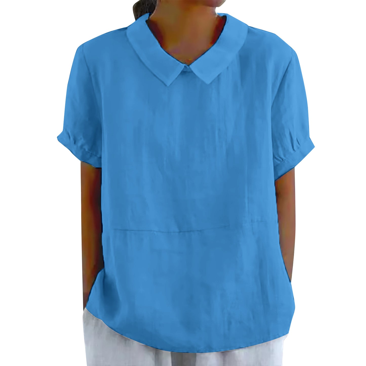 Women's Loose Lapels Shirt Sleeve Cotton Shorts