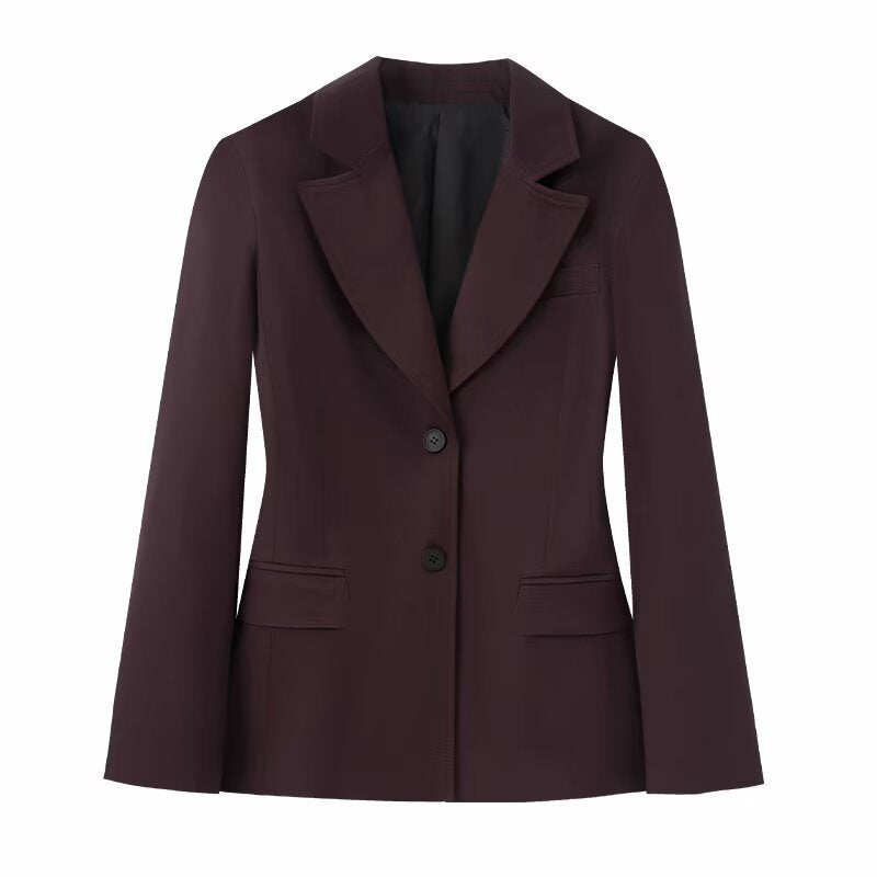 Women's Double Breasted With Padded Shoulder Simple Blazers