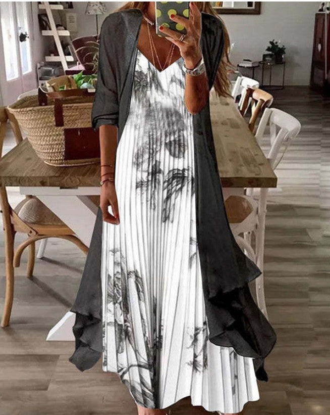 Women's Print Holiday Suspender Dress Indian Style Large Swing Dresses