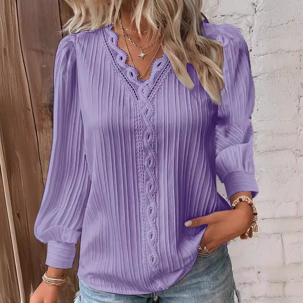 Women's Autumn Long Sleeve Lace Patchwork Shirt Clothing
