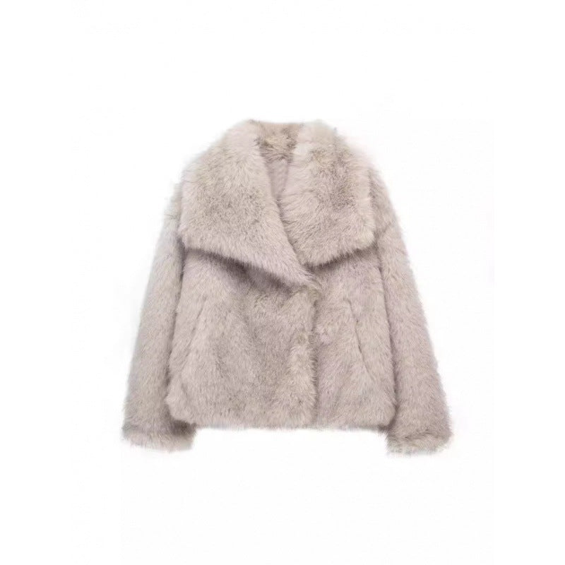 Women's Lamb Wool Black Fur Imitation Leather Coats