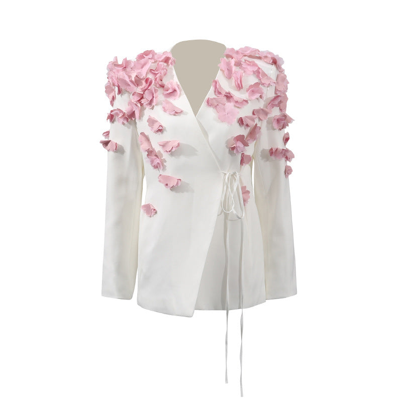 French Style Temperament Gentle Pink Three-dimensional Flower Blazers