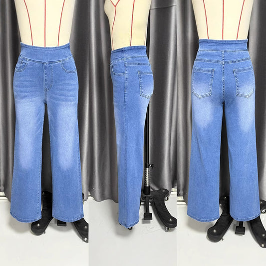 Women's American Washed Long Trousers Slimming Straight Jeans