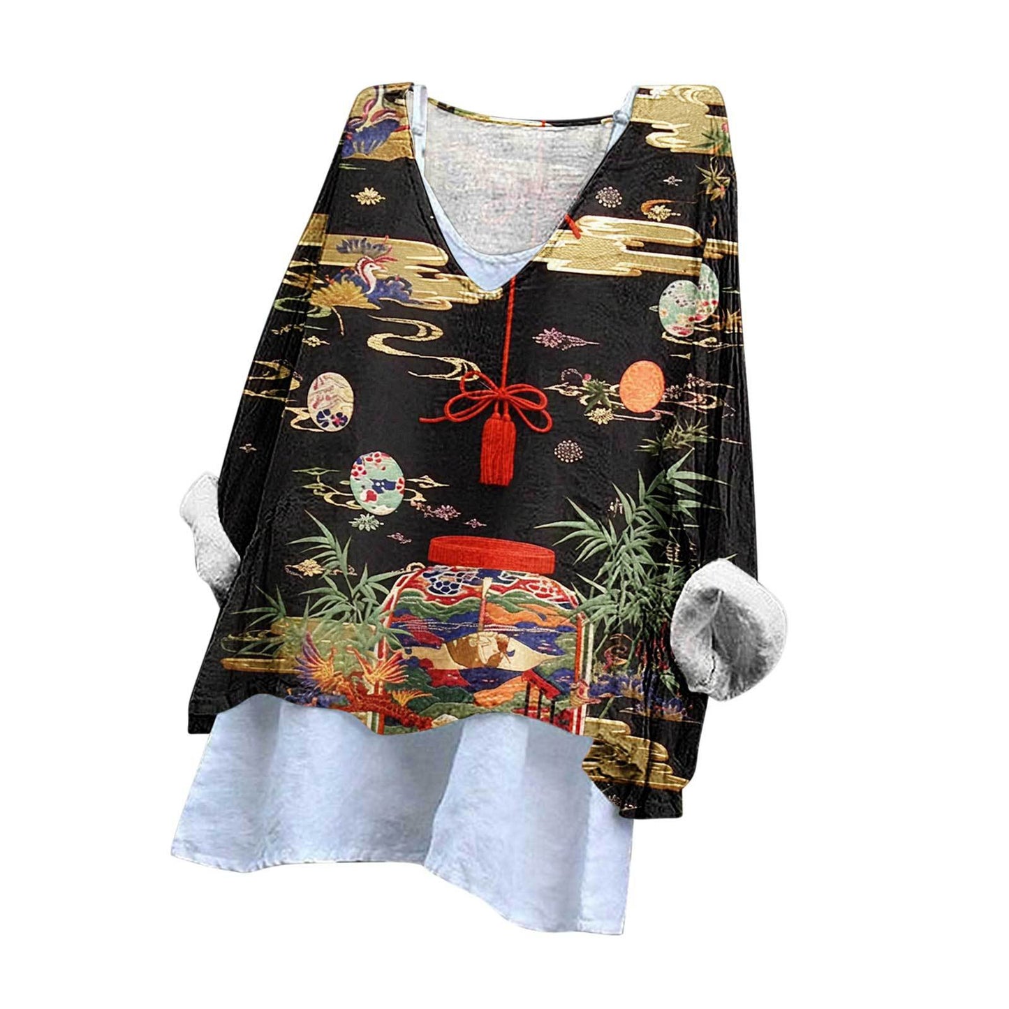 Fashion Loose Digital Printing Long Sleeve Blouses