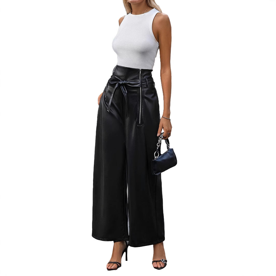 Women's Trousers Belt Simple Zipper Loose Casual Pants