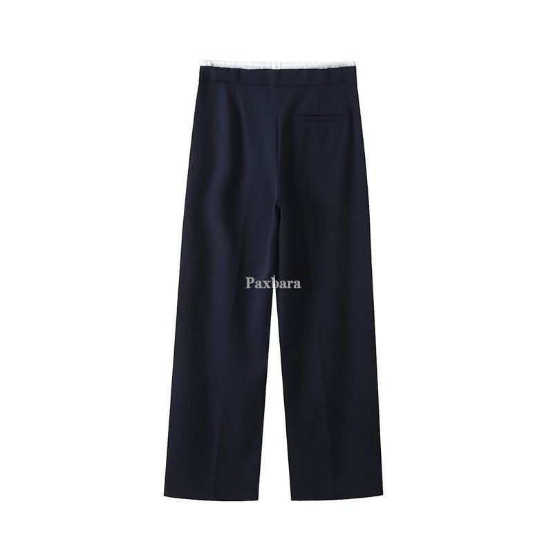 Women's Waist Pleated Wide Trousers Straight Casual Pants