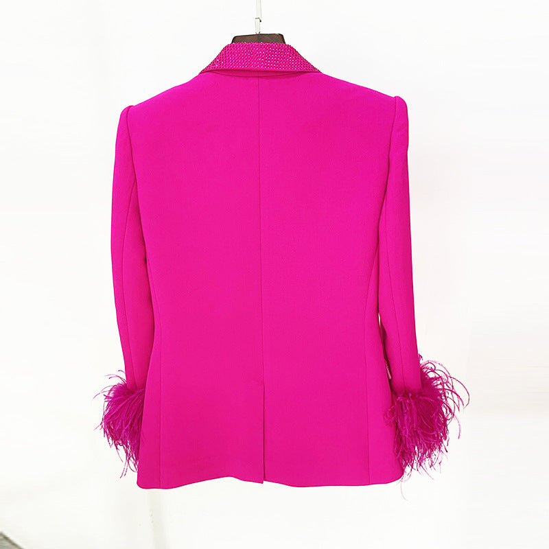 Luxury Ostrich Feather True Feathers Hot Rhinestone Blazers