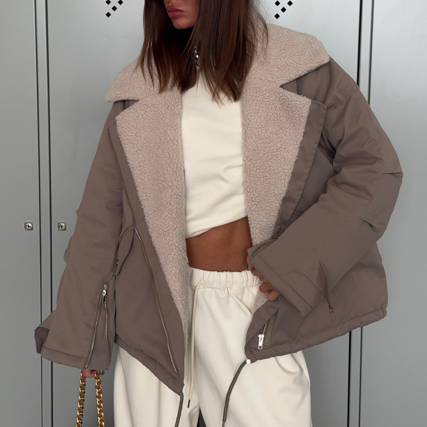 Women's Polo Collar Loose Warm Tooling Style Jackets