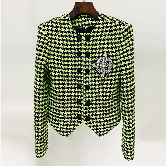 Fashion Personality Beaded Round Neck Fluorescent Blazers
