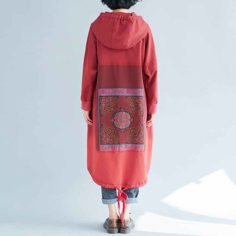 Women's Large Spring Hooded Loose Printed Long Dress Sweaters