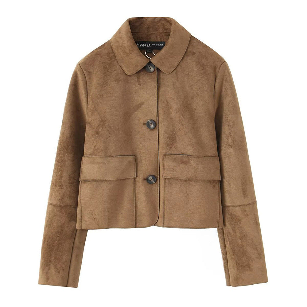 Women's Autumn Casual Simple Suede Effect Long Jackets