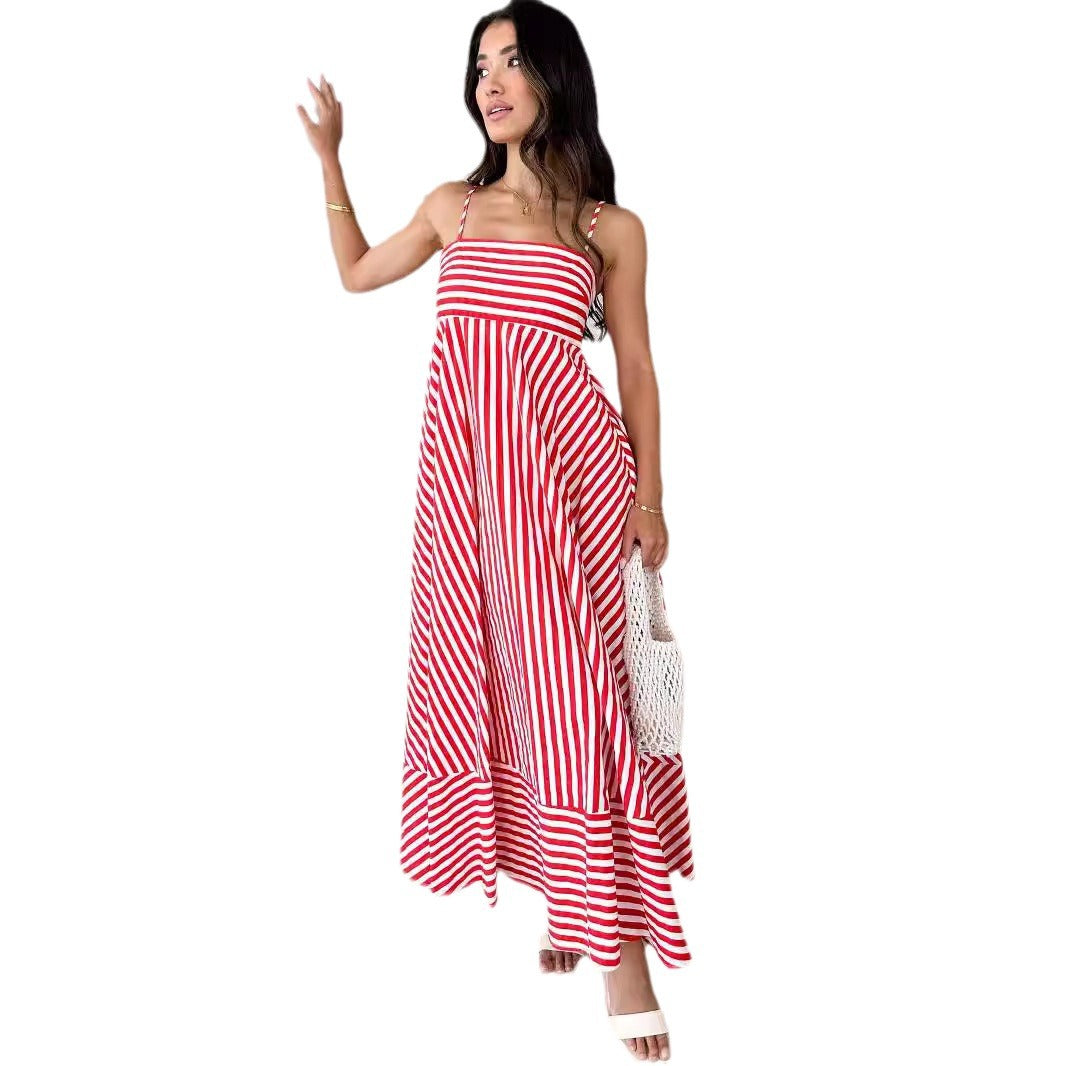 Women's Printed Backless Sexy Suspenders Large Swing Dresses