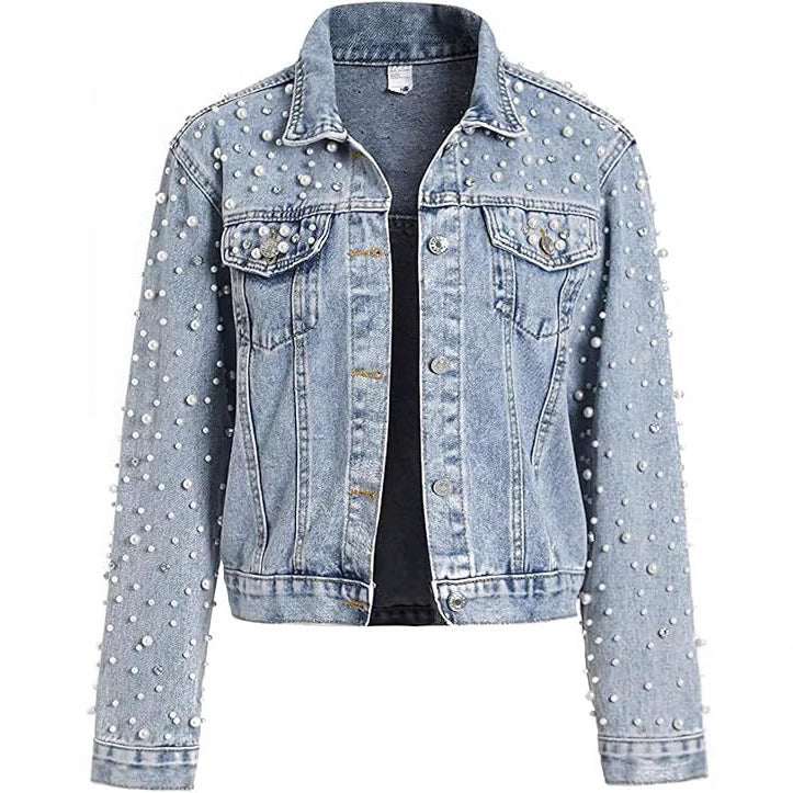 Women's Slouchy Diamond Denim Slim Rhinestone Jackets