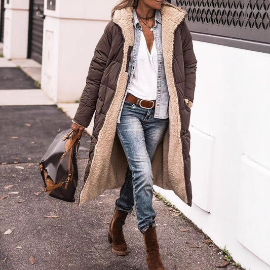 Women's Wadded Double-sided Hooded Fashion Commuter Extended Coats